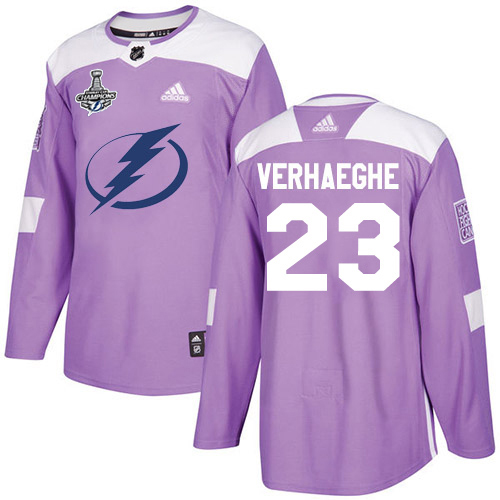 Adidas Tampa Bay Lightning #23 Carter Verhaeghe Purple Authentic Fights Cancer Youth 2020 Stanley Cup Champions Stitched NHL Jersey->youth nhl jersey->Youth Jersey